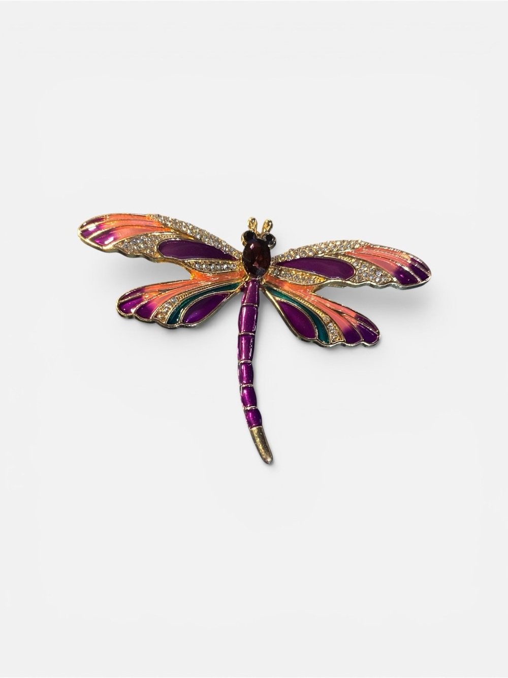 Colorful Dragonfly Brooch - Purple, Pink, Green Enamel